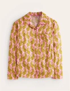 Cotton Sateen Pajama Shirt-Ceylon Yellow, Tiger-Boden Best