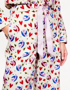 Cotton Sateen Pajama Trousers-Ivory, Heart Flutter-Boden Fashion