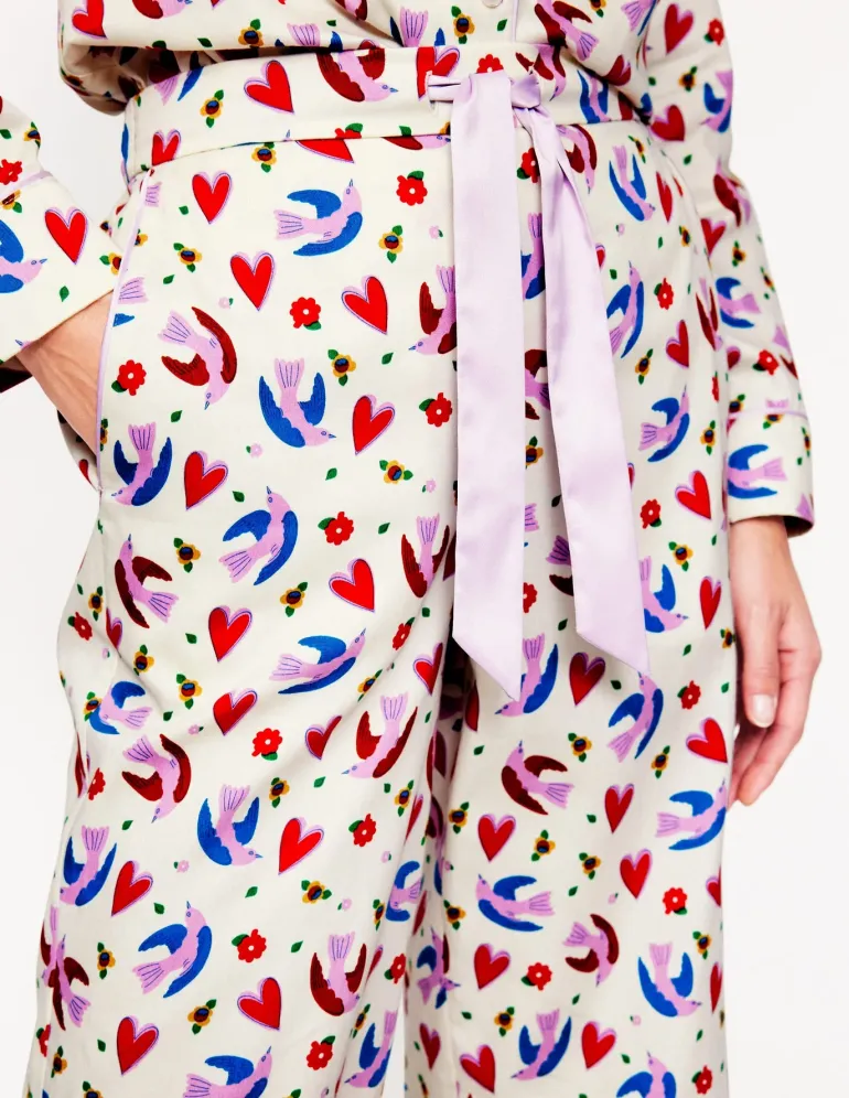 Cotton Sateen Pajama Trousers-Ivory, Heart Flutter-Boden Fashion
