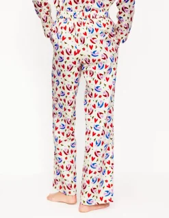 Cotton Sateen Pajama Trousers-Ivory, Heart Flutter-Boden Fashion