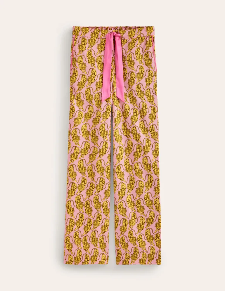 Cotton Sateen Pajama Trousers-Ceylon Yellow, Tiger-Boden Flash Sale