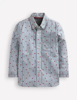 Cotton Shirt-Blue Seersucker Hearts-Boden Fashion