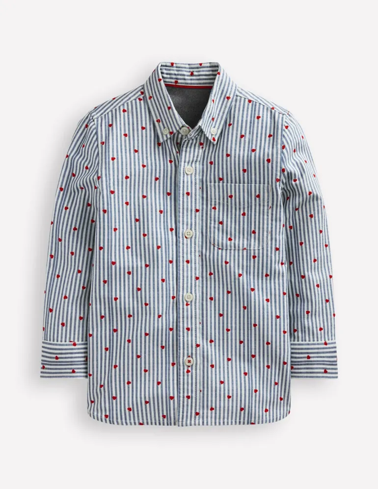 Cotton Shirt-Blue Seersucker Hearts-Boden Fashion