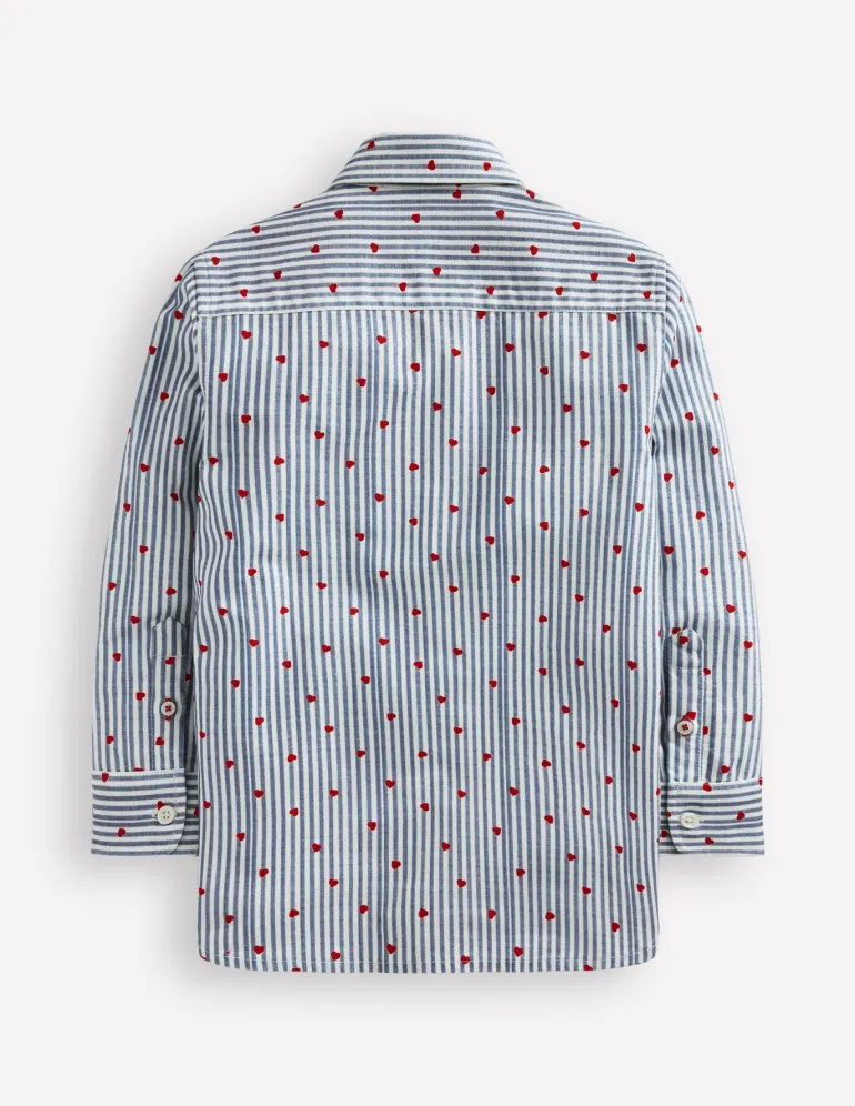 Cotton Shirt-Blue Seersucker Hearts-Boden Fashion