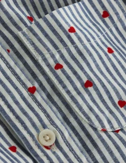 Cotton Shirt-Blue Seersucker Hearts-Boden Fashion