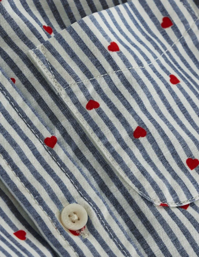 Cotton Shirt-Blue Seersucker Hearts-Boden Fashion