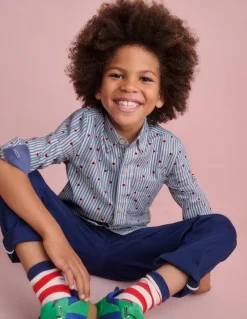 Cotton Shirt-Blue Seersucker Hearts-Boden Fashion