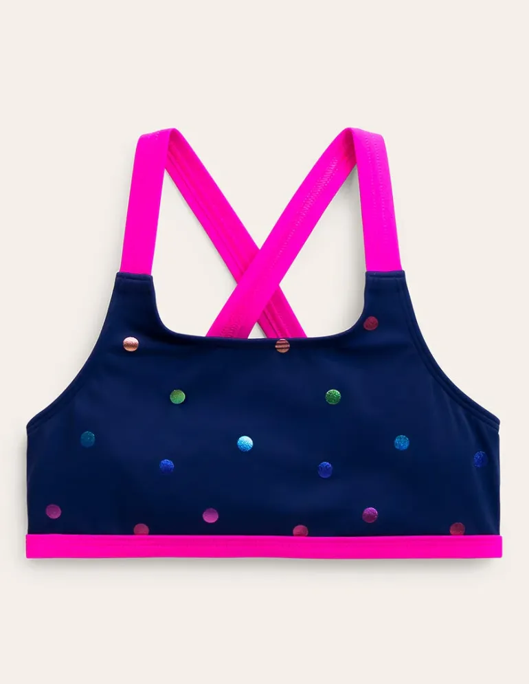 Cross-back Bikini Top-Navy Rainbow Confetti Spot-Boden Outlet