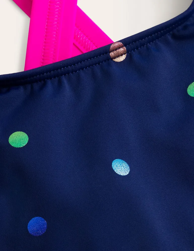 Cross-back Bikini Top-Navy Rainbow Confetti Spot-Boden Outlet