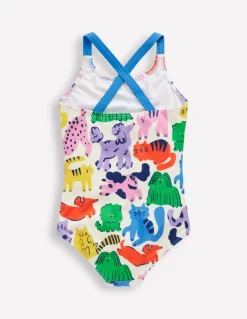 Cross-Back Printed Swimsuit-Multi Oatmeal Rainbow Pets-Boden Fashion