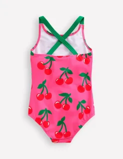 Cross-Back Printed Swimsuit-Sorbet Pink Cherries-Boden New