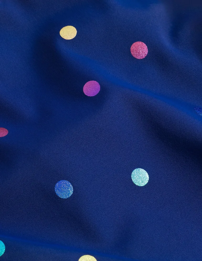 Cross-Back Printed Swimsuit-Navy, Rainbow Foil Confetti-Boden Flash Sale