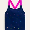 Cross-Back Tankini Top-Navy Rainbow Confetti Spot-Boden Sale