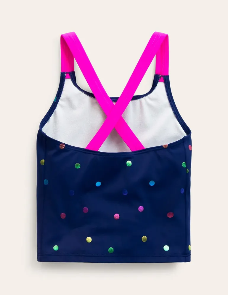 Cross-Back Tankini Top-Navy Rainbow Confetti Spot-Boden Sale