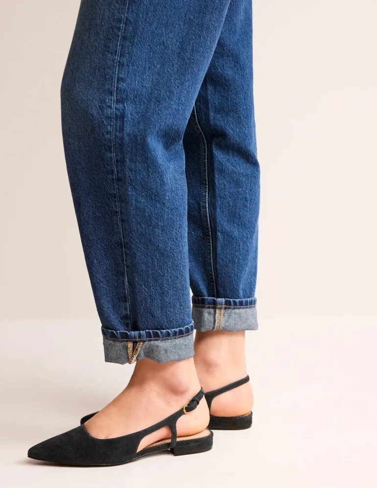 Cut Out Sling Back Flats-Black suede-Boden Store