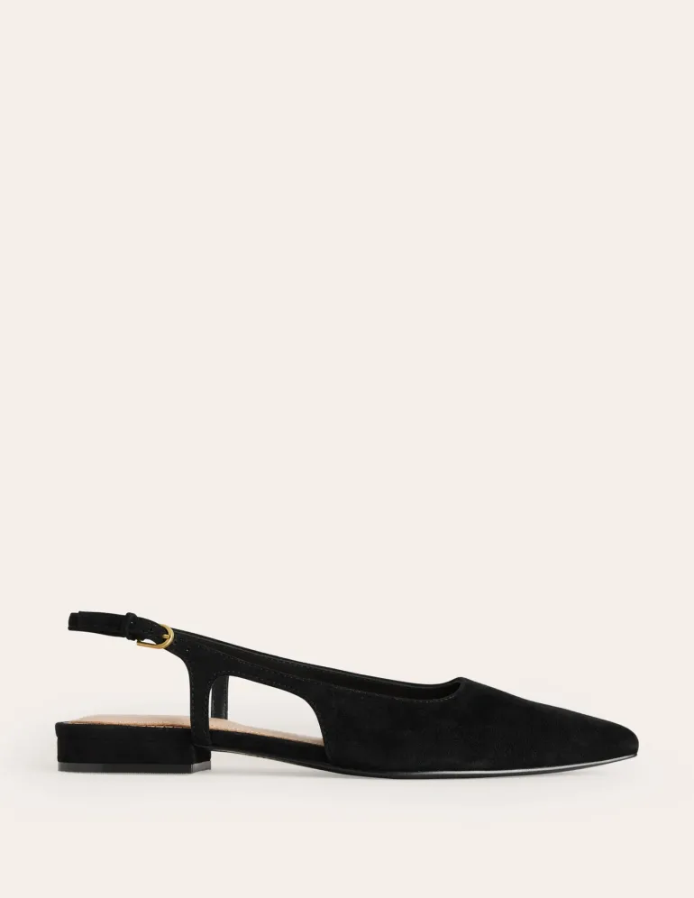 Cut Out Sling Back Flats-Black suede-Boden Store
