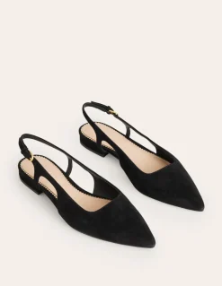 Cut Out Sling Back Flats-Black suede-Boden Store