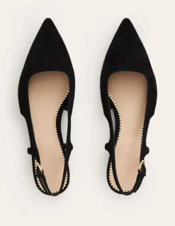 Cut Out Sling Back Flats-Black suede-Boden Store