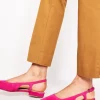 Cut Out Sling Back Flats-Pink Peacock Kid Suede-Boden Hot