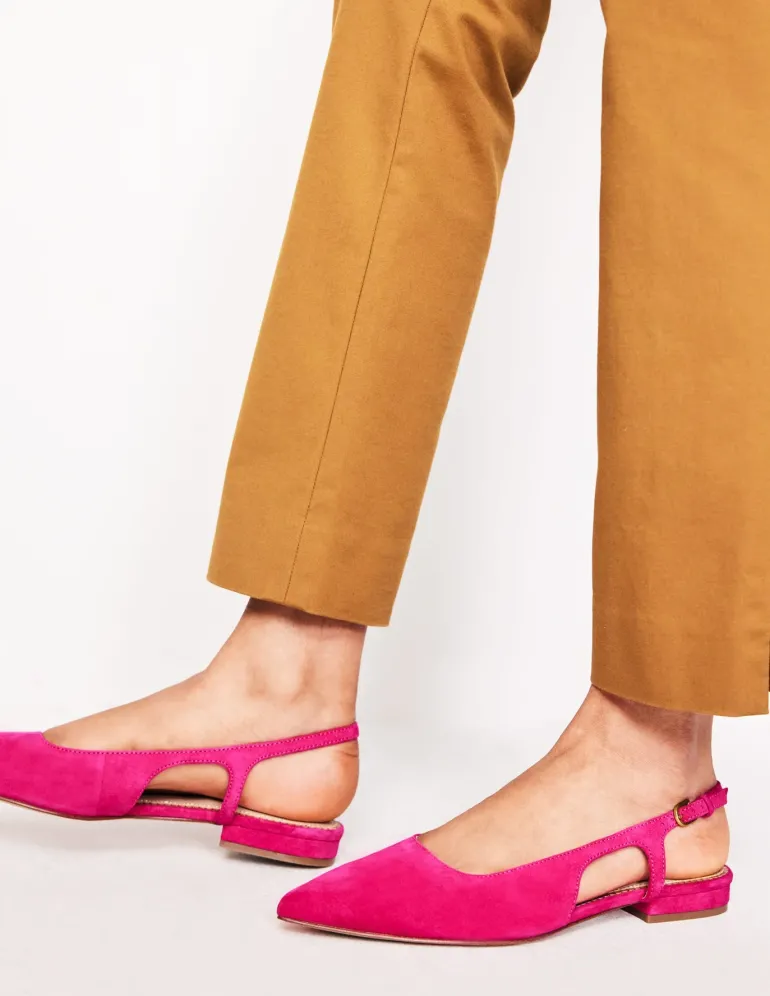Cut Out Sling Back Flats-Pink Peacock Kid Suede-Boden Hot