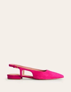 Cut Out Sling Back Flats-Pink Peacock Kid Suede-Boden Hot