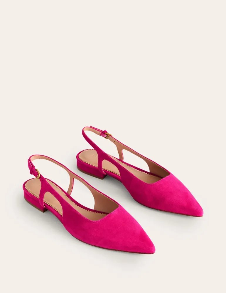 Cut Out Sling Back Flats-Pink Peacock Kid Suede-Boden Hot