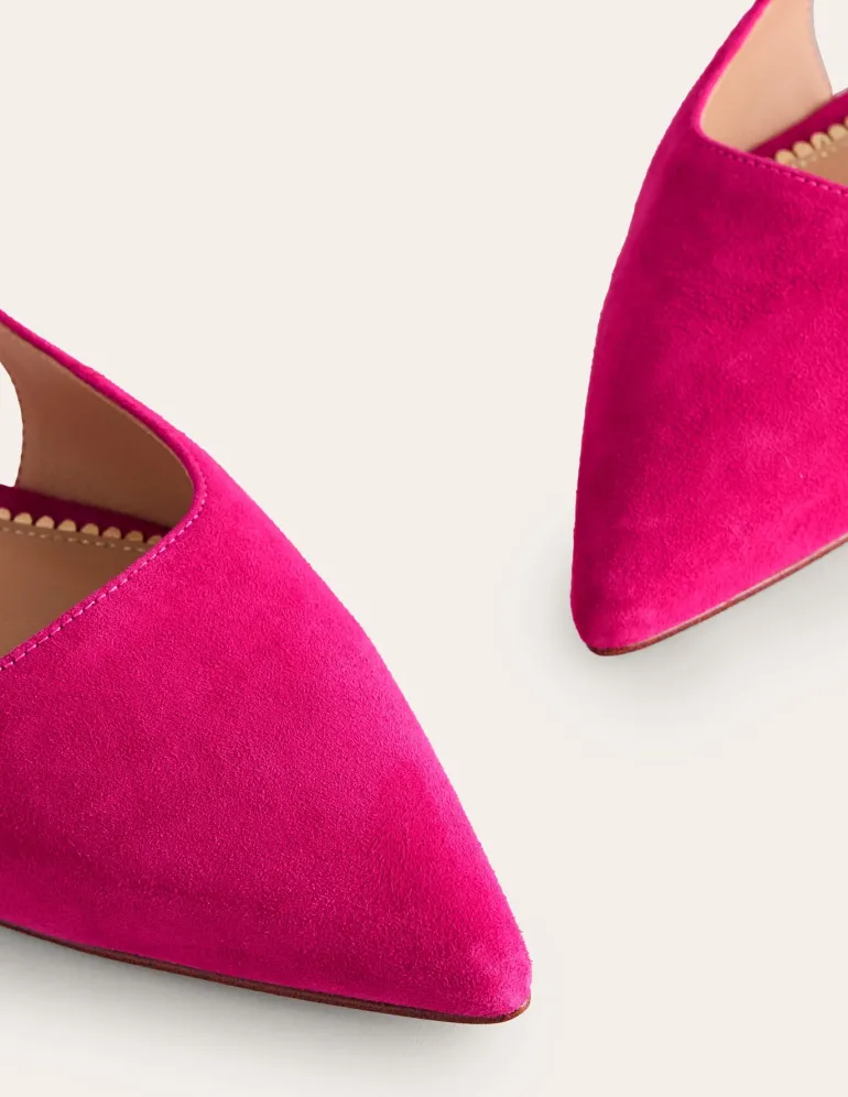 Cut Out Sling Back Flats-Pink Peacock Kid Suede-Boden Hot