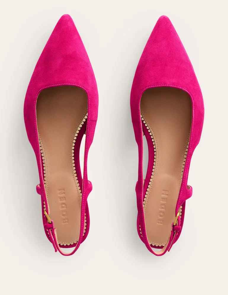 Cut Out Sling Back Flats-Pink Peacock Kid Suede-Boden Hot