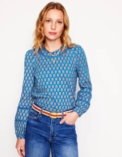 Daisy Long Sleeve Top-Gallery Blue, Camellia Stamp-Boden Flash Sale