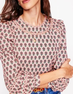 Daisy Long Sleeve Top-Milkshake, Camellia Stamp-Boden Cheap