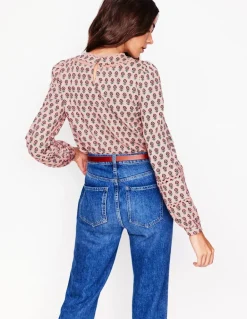 Daisy Long Sleeve Top-Milkshake, Camellia Stamp-Boden Cheap