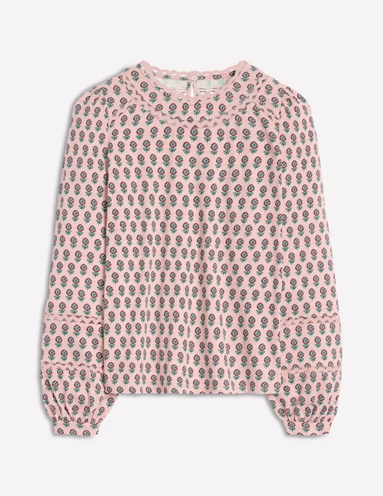 Daisy Long Sleeve Top-Milkshake, Camellia Stamp-Boden Cheap