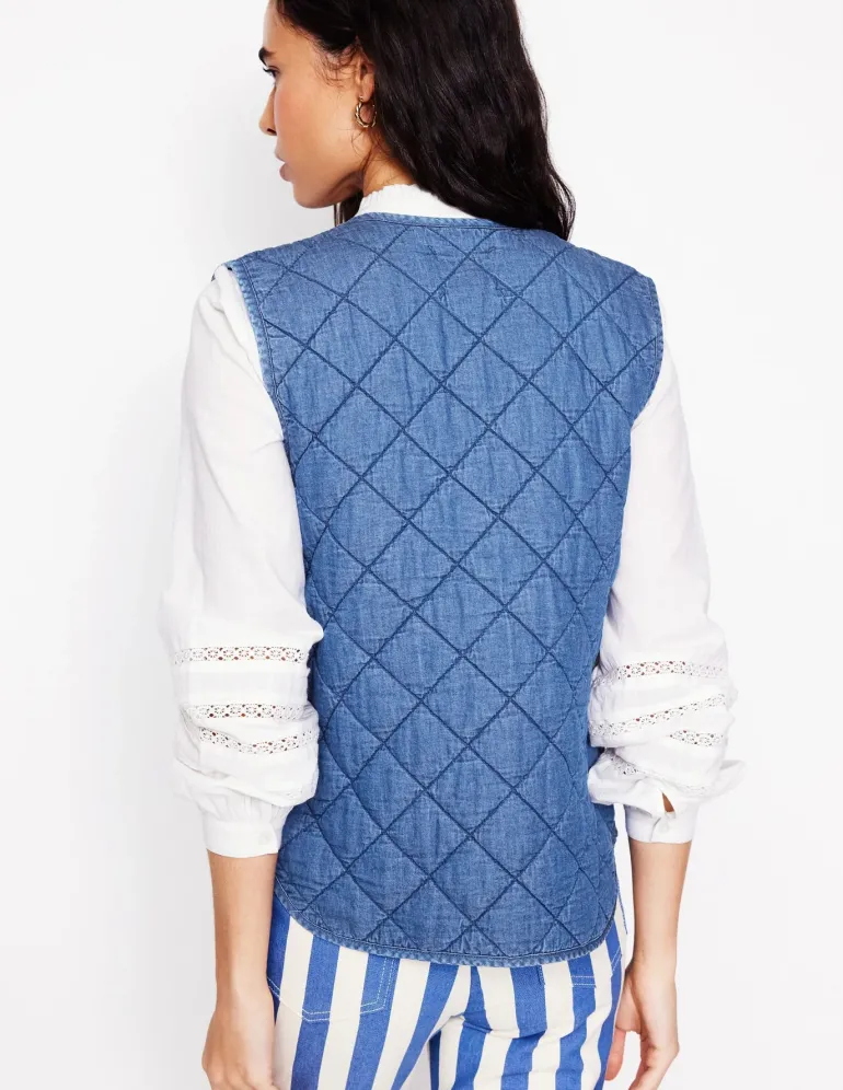 Denim Quilted Gilet-Mid Wash-Boden Hot