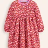 Dixie Tiered Sweatshirt Dress-Brilliant Red Flowerbed-Boden Hot