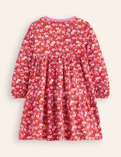 Dixie Tiered Sweatshirt Dress-Brilliant Red Flowerbed-Boden Hot
