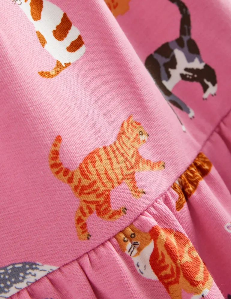 Dixie Tiered Sweatshirt Dress-Formica Pink Cats-Boden Fashion