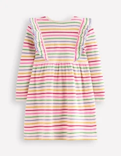 Doris Ruffle Rib Jersey Dress-Multi Rainbow Stripe-Boden Cheap