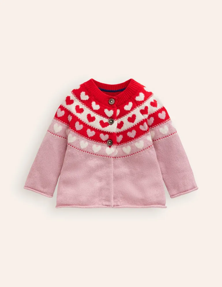 Edie Fair Isle Cardigan-Almond Pink Hearts-Boden Clearance
