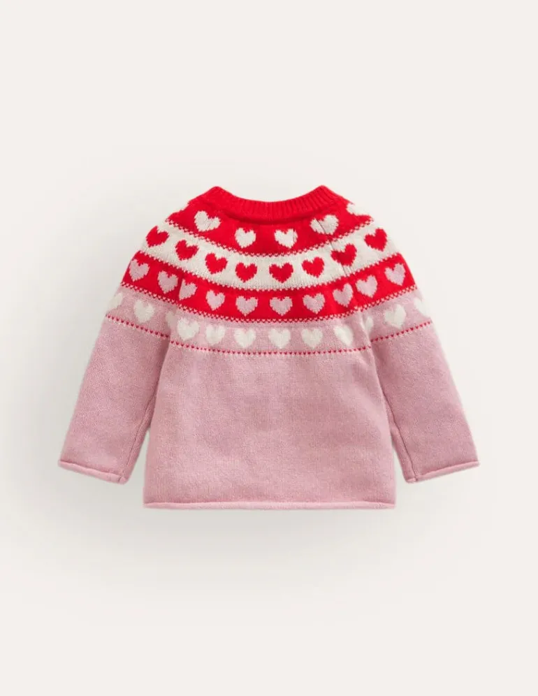 Edie Fair Isle Cardigan-Almond Pink Hearts-Boden Clearance