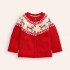 Edie Fair Isle Cardigan-Poppy red Reindeer-Boden Clearance