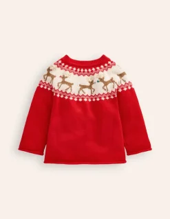 Edie Fair Isle Cardigan-Poppy red Reindeer-Boden Clearance