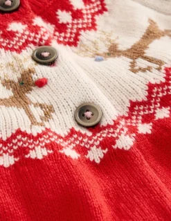 Edie Fair Isle Cardigan-Poppy red Reindeer-Boden Clearance