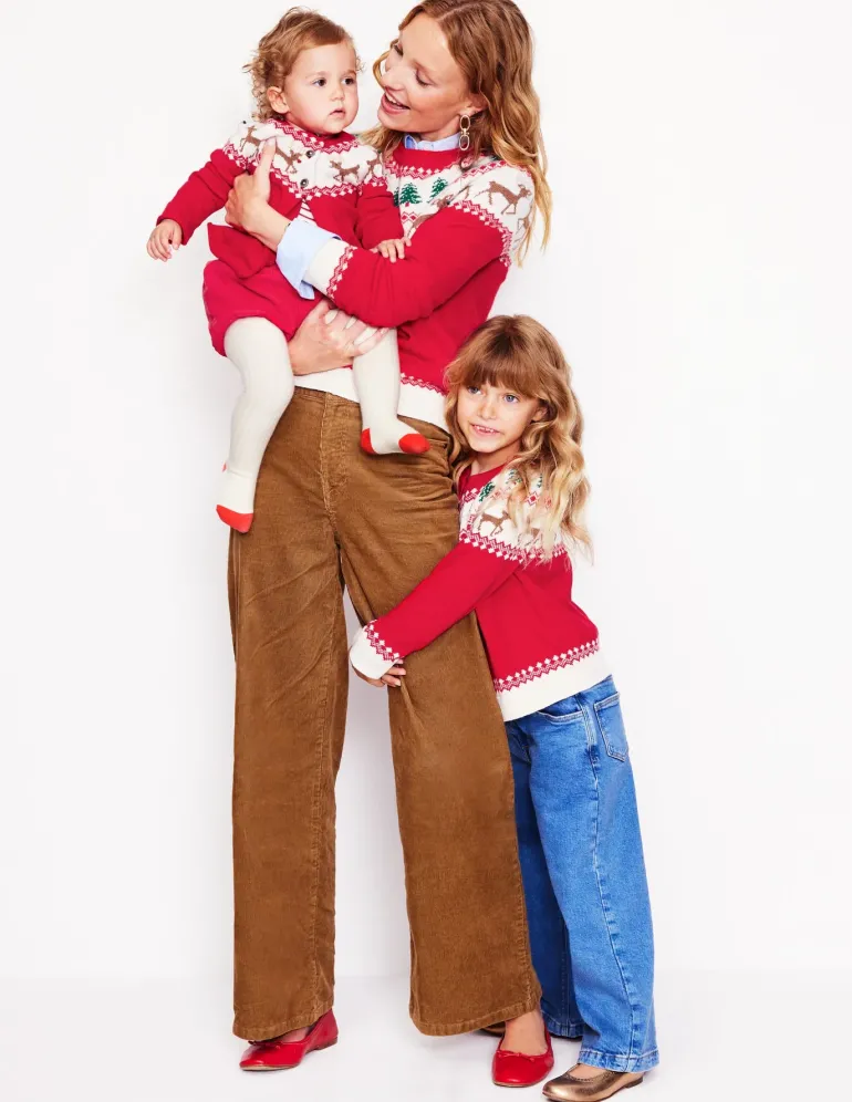 Edie Fair Isle Cardigan-Poppy red Reindeer-Boden Clearance