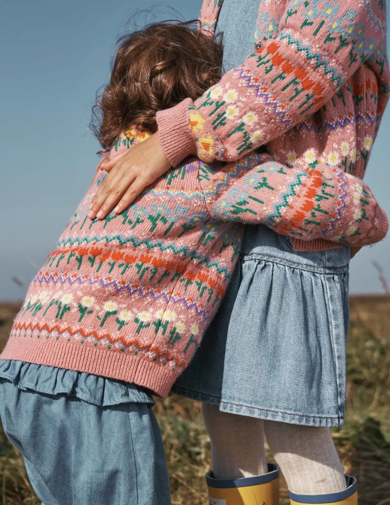 Edie Fair Isle Cardigan-Sea Pink Flowers-Boden Fashion
