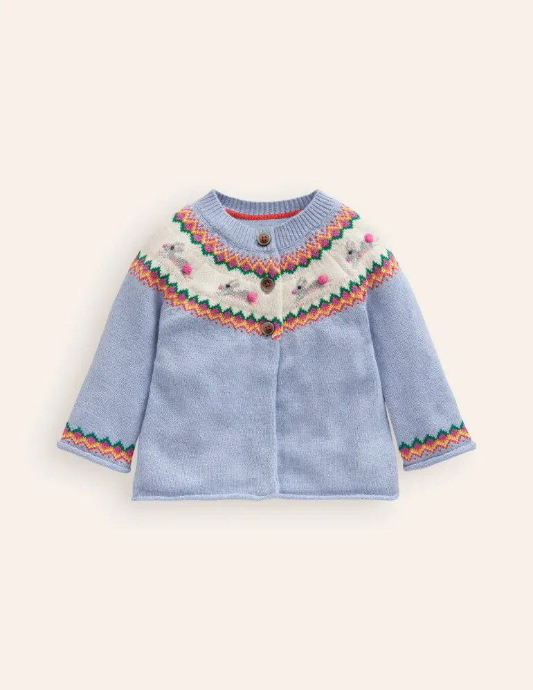 Edie Fair Isle Cardigan-Sky Blue Bunnies-Boden Clearance