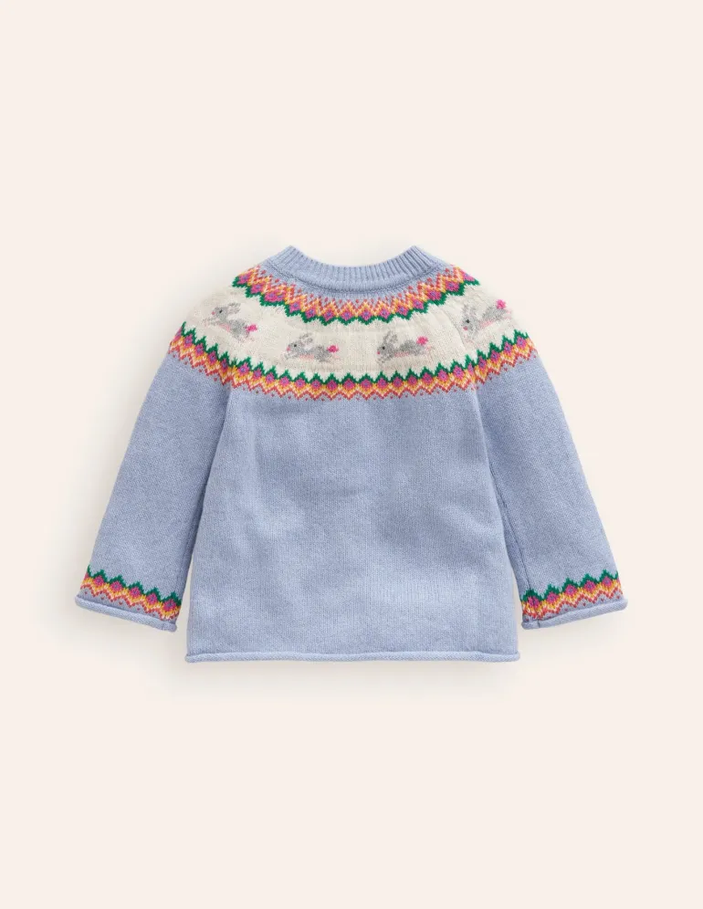 Edie Fair Isle Cardigan-Sky Blue Bunnies-Boden Clearance