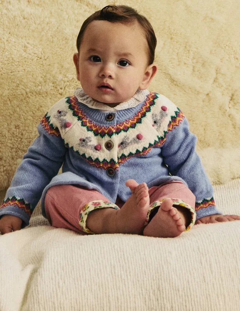 Edie Fair Isle Cardigan-Sky Blue Bunnies-Boden Clearance