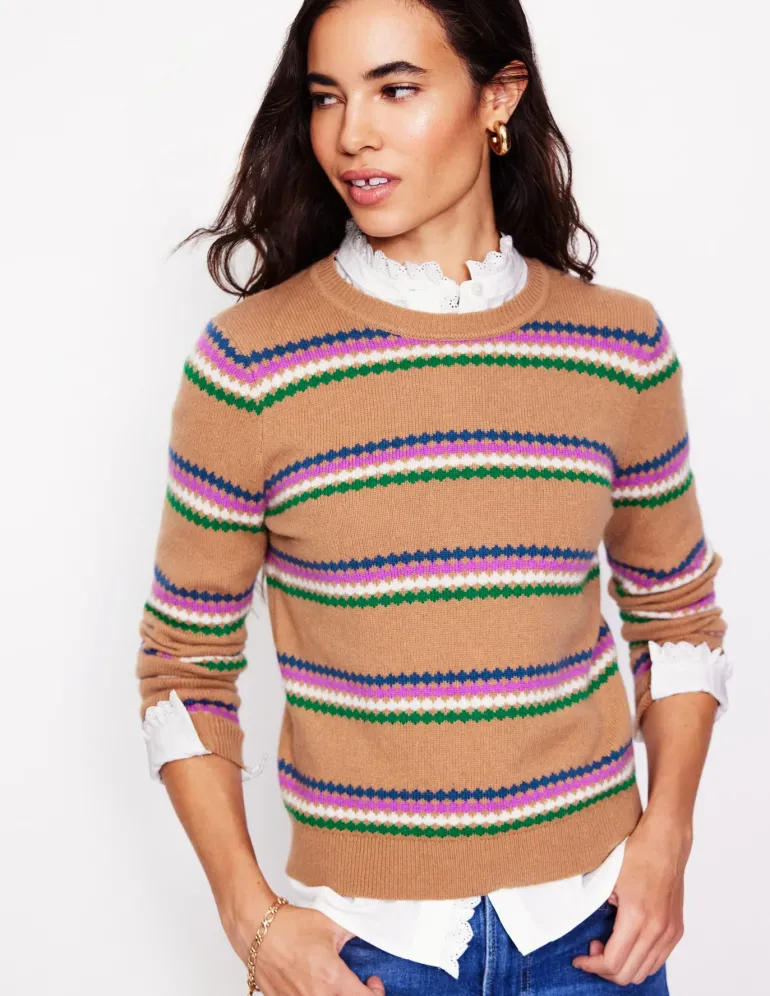 Edie Fair Isle Sweater-Camel Diamond-Boden Outlet