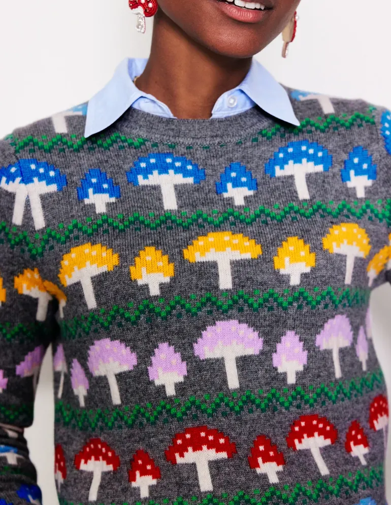 Edie Fair Isle Sweater-Grey Mushroom-Boden Outlet