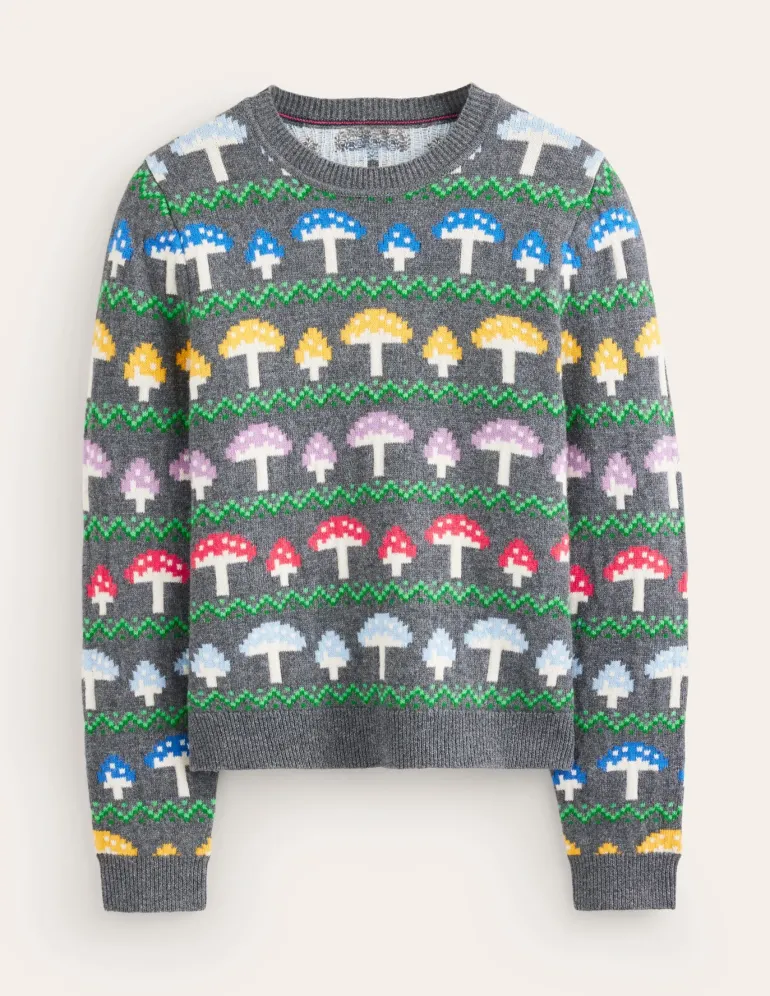 Edie Fair Isle Sweater-Grey Mushroom-Boden Outlet